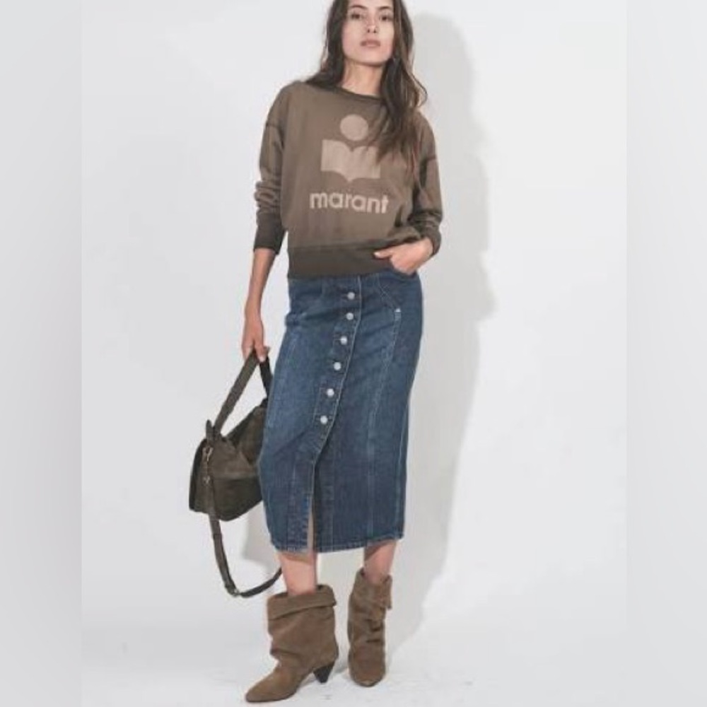 Isabel Marant Dark Blue Denim Button-Front Midi Skirt - Picture 2 of 10